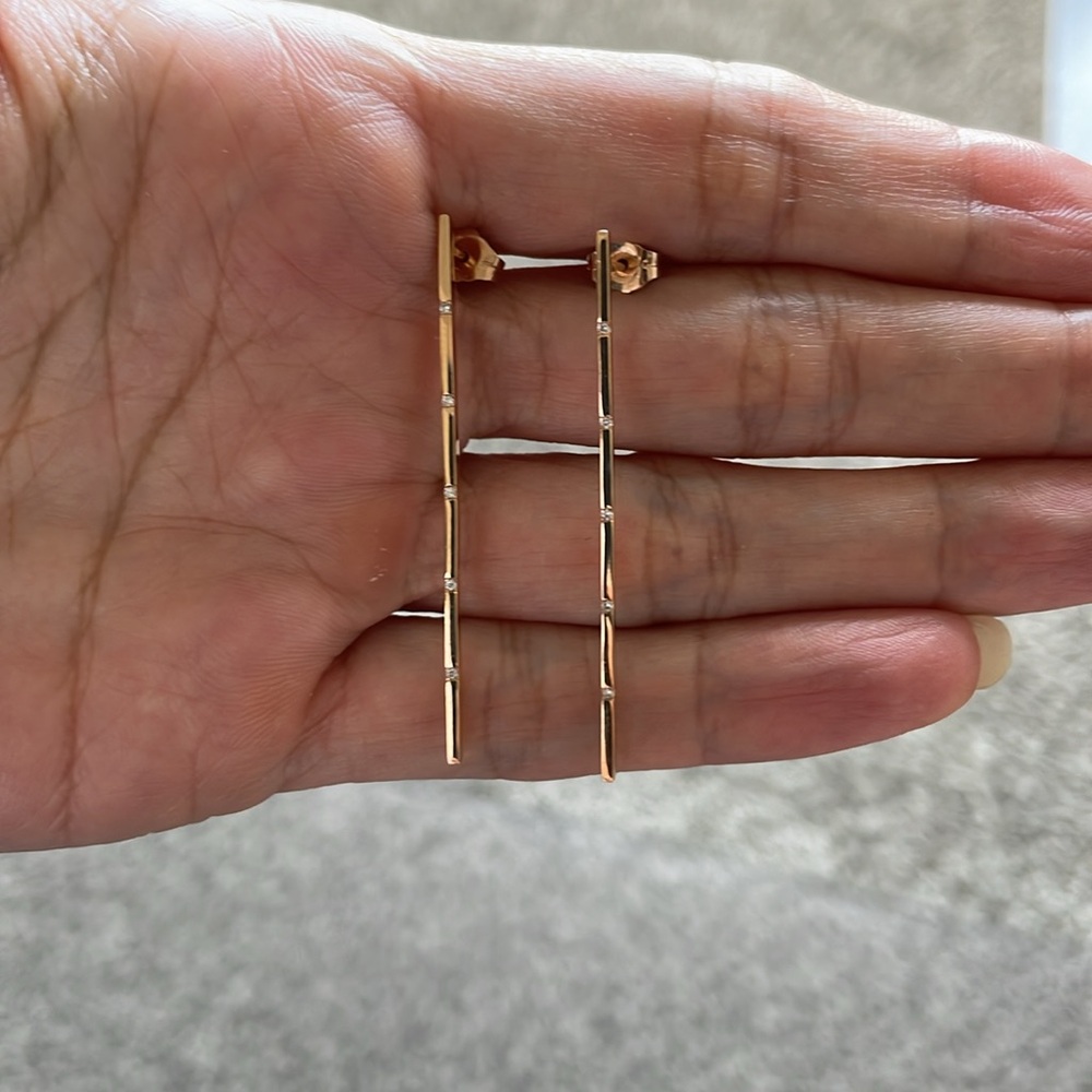 18K Diamond Bar Drop Earrings - Picture 10 of 16
